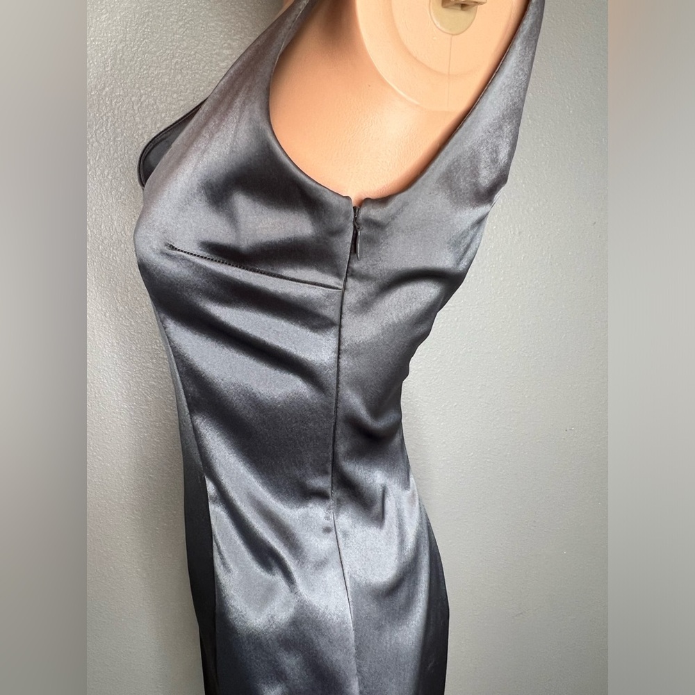 Vintage Dior 42/ US 4/6 Satin silver cocktail dress with ruched accented back. - Picture 5 of 9